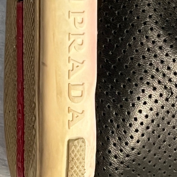 Prada Black and White Low-Top Sneakers with Textured Leather - Picture 8 of 15